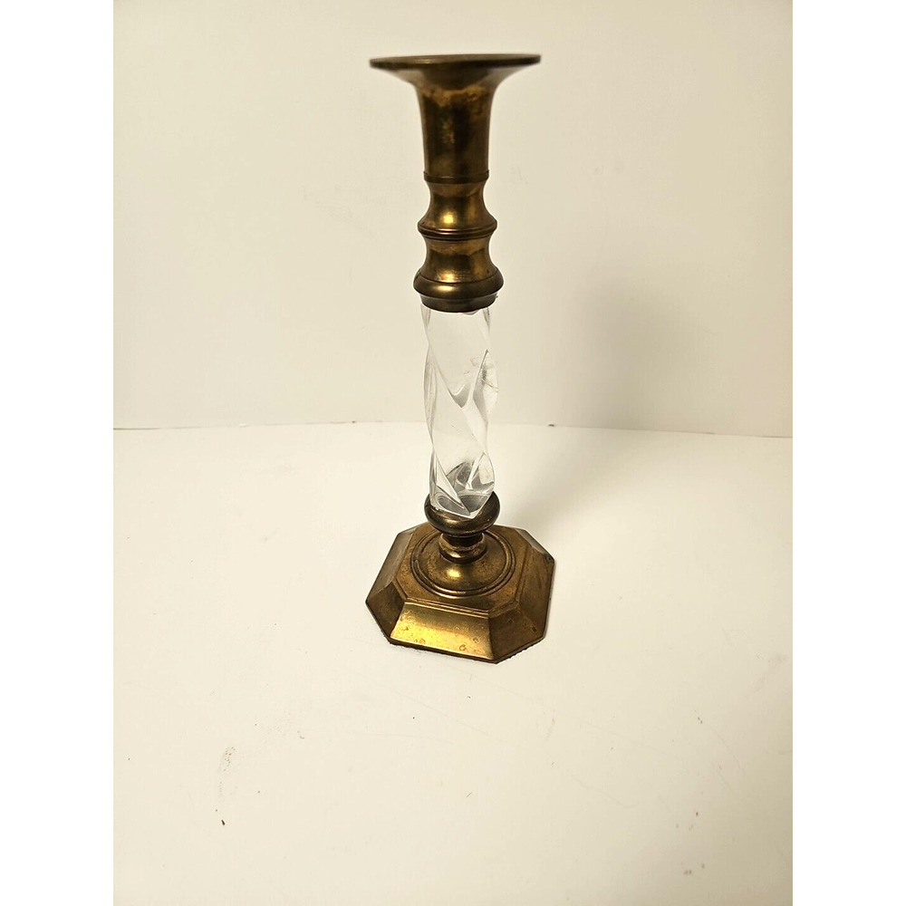 Vintage twisted LUCITE &‎ brass Candle Holder India 10" Gatco